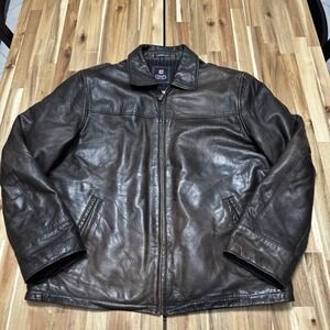 Vintage Chaps Leather Jacket Mens‎ L Brown Full Zip Lined Bomber Faded Casual